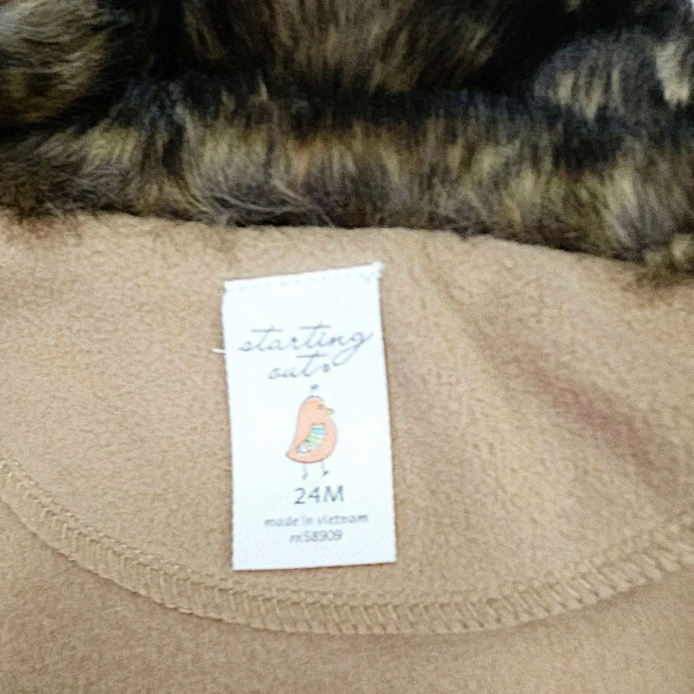 Starting Out Baby Girls‎ Faux Fur Collar Babydoll Dress Coat Camel Tan 24M